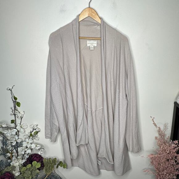 CYNTHIA ROWLEY 100% Cashmere Open Front Cardigan Cream Taupe Sz 3X $225 {LL37} - Picture 2 of 4
